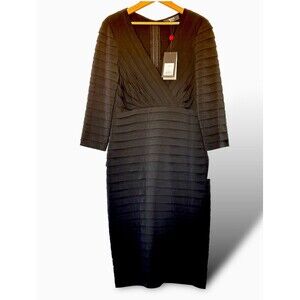 Tadashi Shoji Collection Black Banded Long Sleeve Dress Formal Size L NWT